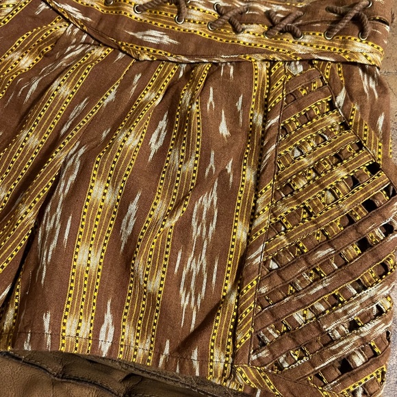 SOLD •$128 Free People New Romantics Brown Tribal Lattice Shorts - Picture 5 of 12